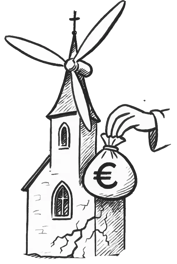 Kirchenturm mit Flügeln